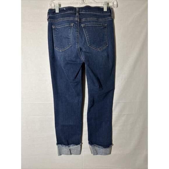 Loft Women’s Denim Jeans Pants For Modern Straight Dark Wash Fold Hemline Capri - Picture 5 of 7